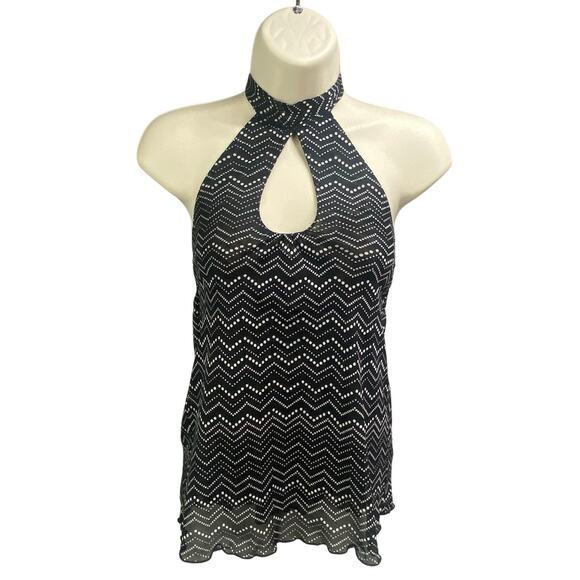 Vintage Y2k Halter Top Black White Polka Dot Chevron Sleeveless Keyhole Neck - Picture 1 of 12